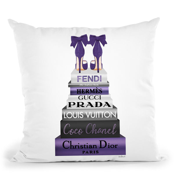 Tall Metallic Stack Purple With Purple Bow Shoes Throw Pillow By Amanda Greenwood