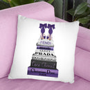 Tall Metallic Stack Purple With Purple Bow Shoes Throw Pillow By Amanda Greenwood