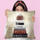 Tall Book Stack With Brown Bag & Gold Background Throw Pillow By Amanda Greenwood