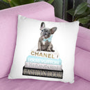 New Books Grey Blue With Grey Frenchie Side Bow Throw Pillow By Amanda Greenwood
