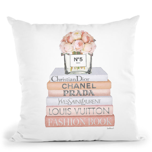 Peach Fashion Books With Peach Roses Throw Pillow By Amanda Greenwood