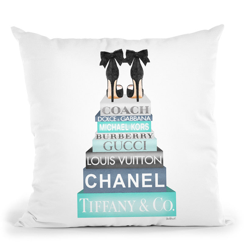 Tall Blue Books, Blue Shoes Throw Pillow By Amanda Greenwood