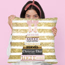 Tall Pink And Gold With Bow Shoes, Glitter Stripe Throw Pillow By Amanda Greenwood