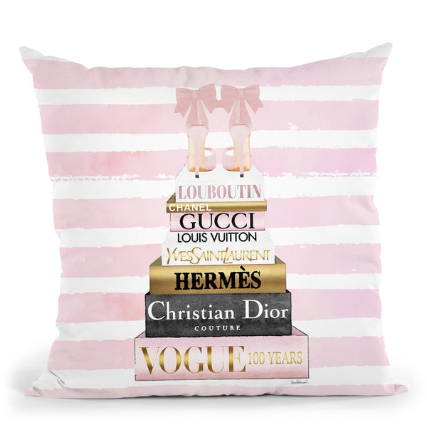 Tall Pink And Gold With Bow Shoes, Pink Stripe Throw Pillow By Amanda Greenwood
