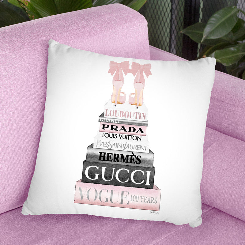 Tall Pink And Silver With Bow Shoes, Throw Pillow By Amanda Greenwood