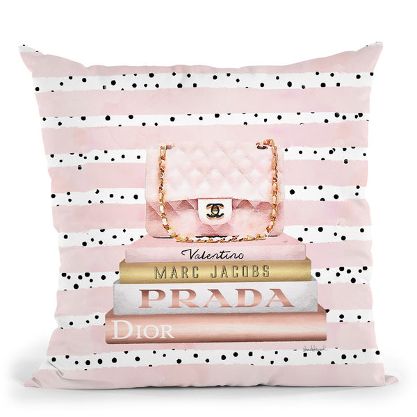 Books Medium Blush With Quilted Bag. Pink Stripes Black Dots Throw