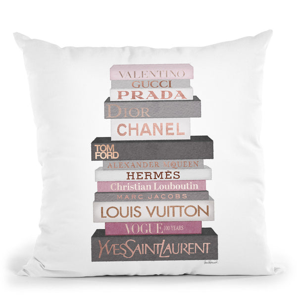 Pink Tone Books, Bag With Roses Throw Pillow By Amanda Greenwood