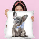Grey Frenchie Puppy With Blue Bow Throw Pillow By Amanda Greenwood
