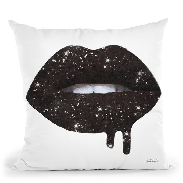 Lip Drip Black Glitter Throw Pillow By Amanda Greenwood