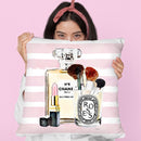 Make Up Set - Soft Pink Lipstick With Pink Stripe Throw Pillow By Amanda Greenwood