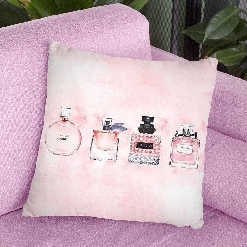 Perfume Collection Landscape With Background Throw Pillow By Amanda Gr –  All About Vibe
