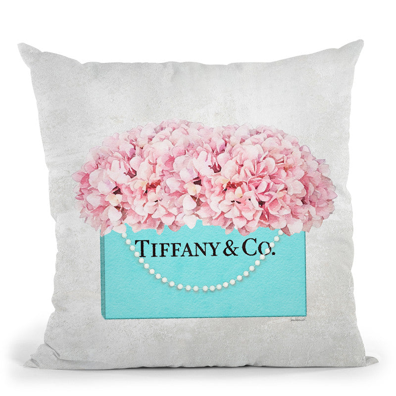 Teal Blue Shopper Pearl Handle Pink Hydrangeas Textured Throw Pillow By Amanda Greenwood