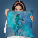 Blue Doodle Seahorse Throw Pillow By Andrea Haase