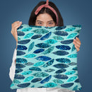 Blue Fishy Feathers Throw Pillow By Andrea Haase