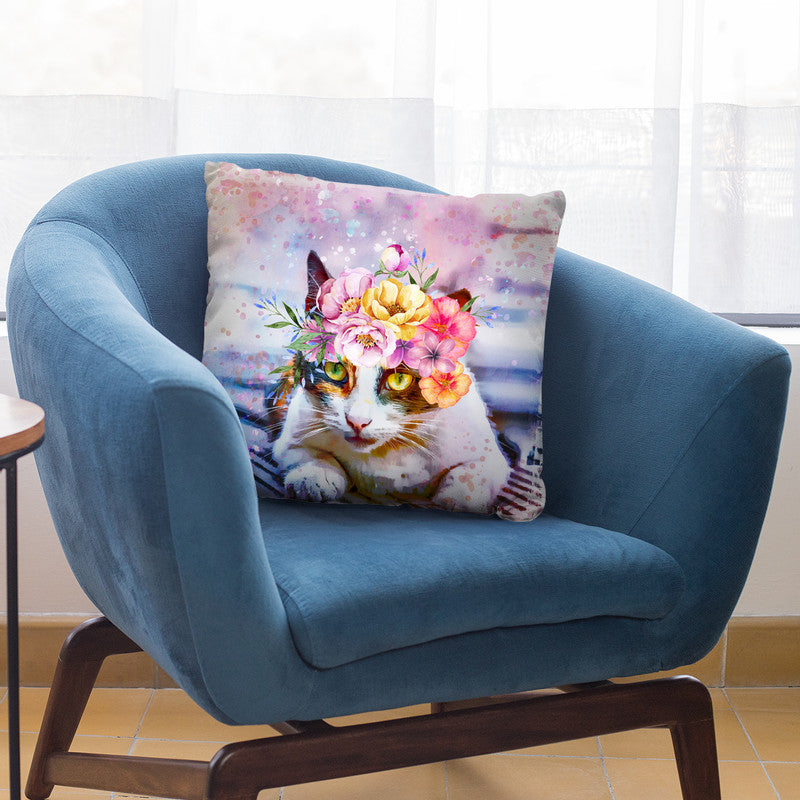 Cat Flower Headband Throw Pillow By Andrea Haase