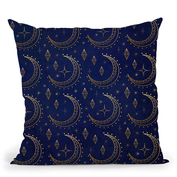 Moon Pattern Blue Gold Throw Pillow By Andrea Haase