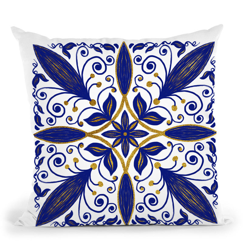 Oriental Tiles Blue Gold Ii Throw Pillow By Andrea Haase