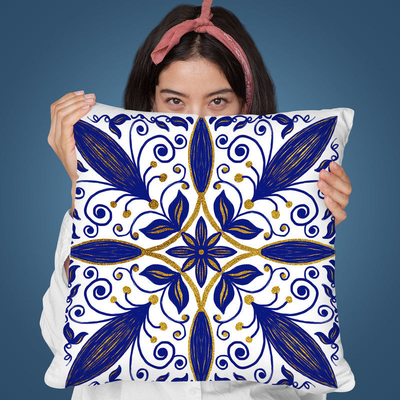 Oriental Tiles Blue Gold Ii Throw Pillow By Andrea Haase