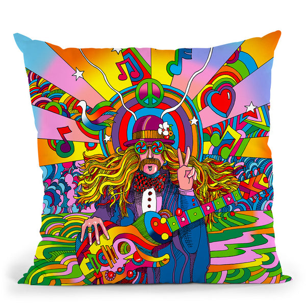 Hippie Musician Throw Pillow By Howie Green - All About Vibe
