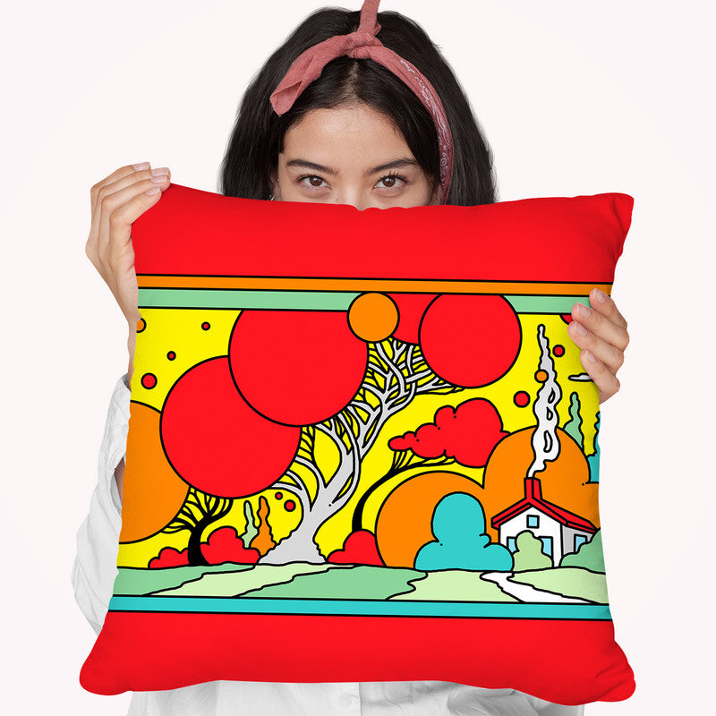 Red Tree Landscape Throw Pillow By Howie Green - All About Vibe
