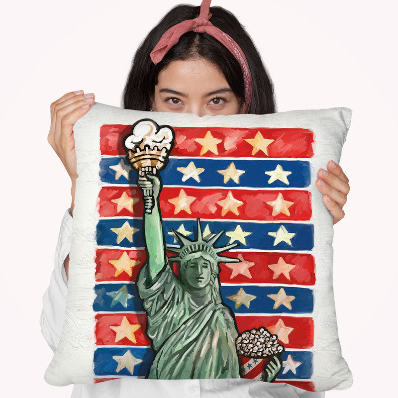 Popcorn-Statue-Of-Liberty Throw Pillow By Howie Green - All About Vibe