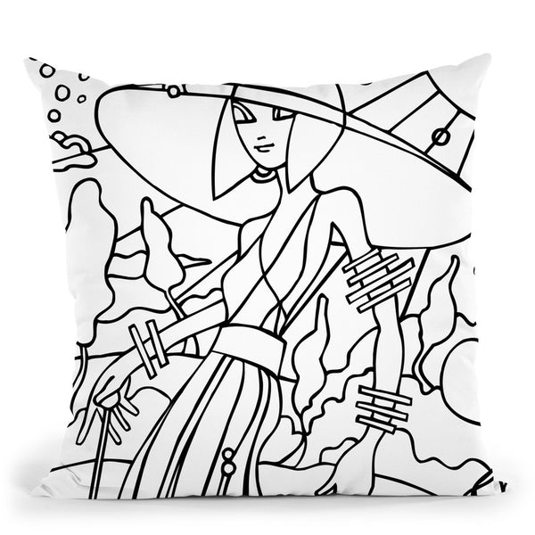 Art Deco Lady Stroll Throw Pillow By Howie Green - All About Vibe
