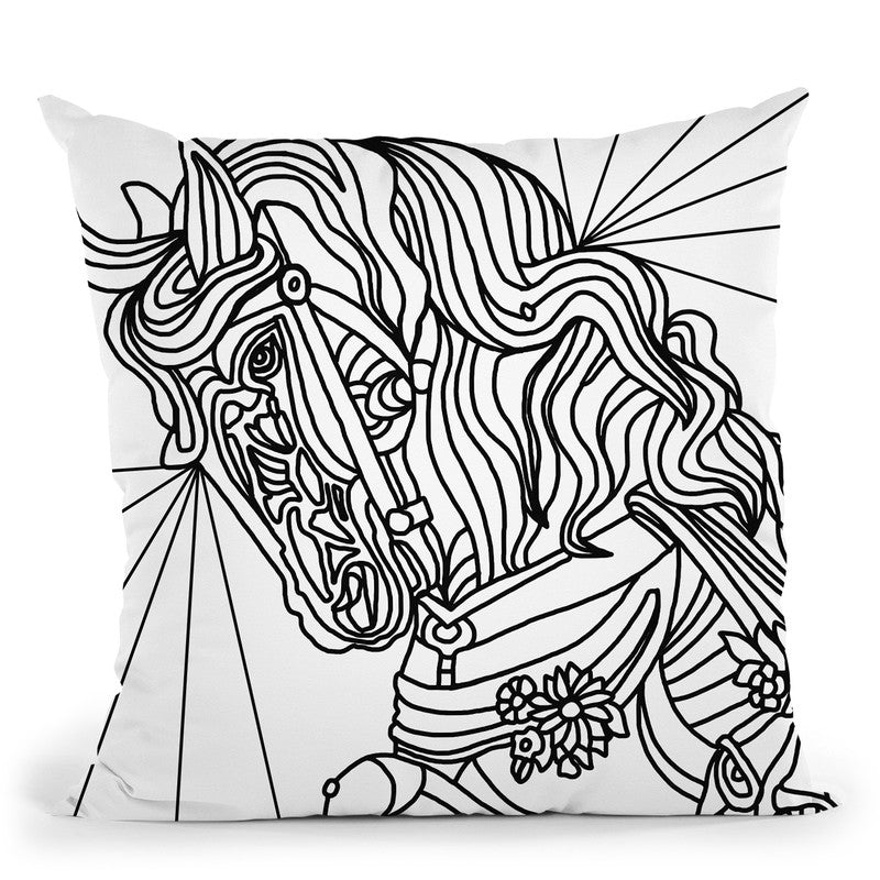 Carousel Pony 2 Lineart Throw Pillow By Howie Green - All About Vibe