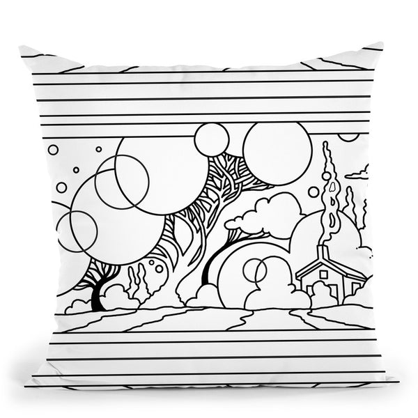Circle Tree Landscape Lineart Throw Pillow By Howie Green - All About Vibe