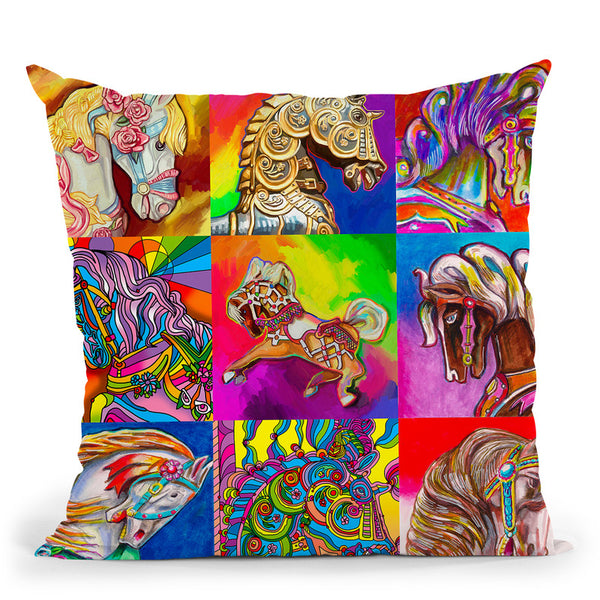Carousel Ponies Throw Pillow By Howie Green - All About Vibe