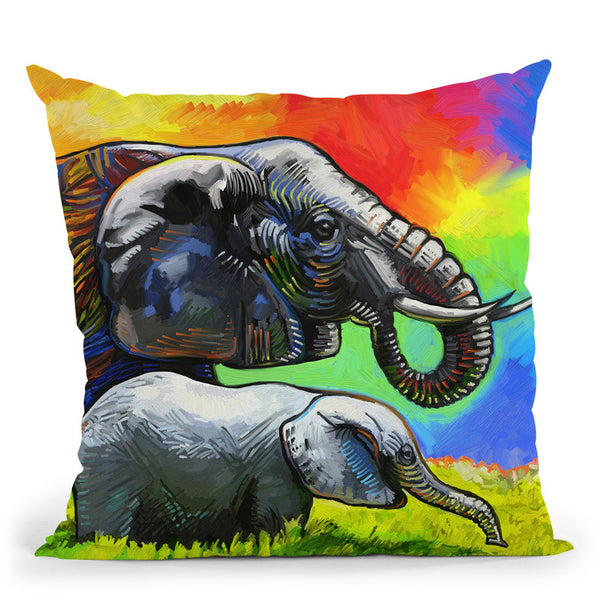 Elephant Pop Mom Cub Throw Pillow By Howie Green - All About Vibe