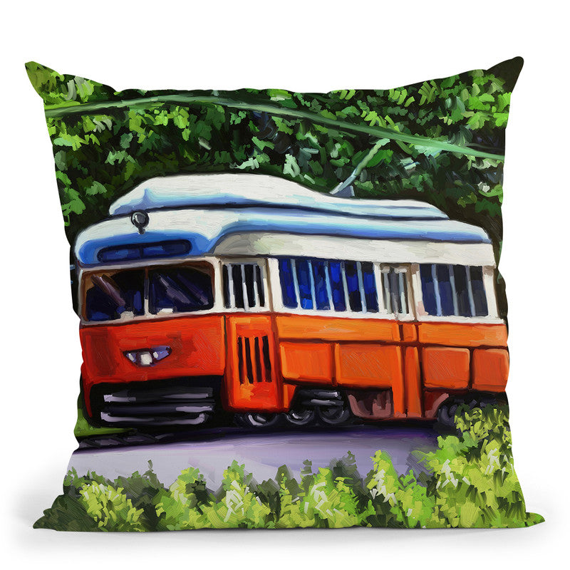 Orange Trolley Throw Pillow By Howie Green - All About Vibe