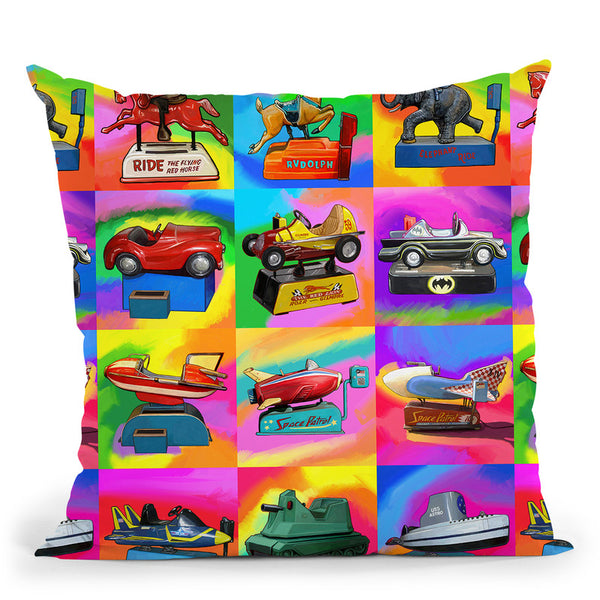 Pop-Art-Kiddie-Rides Throw Pillow By Howie Green - All About Vibe