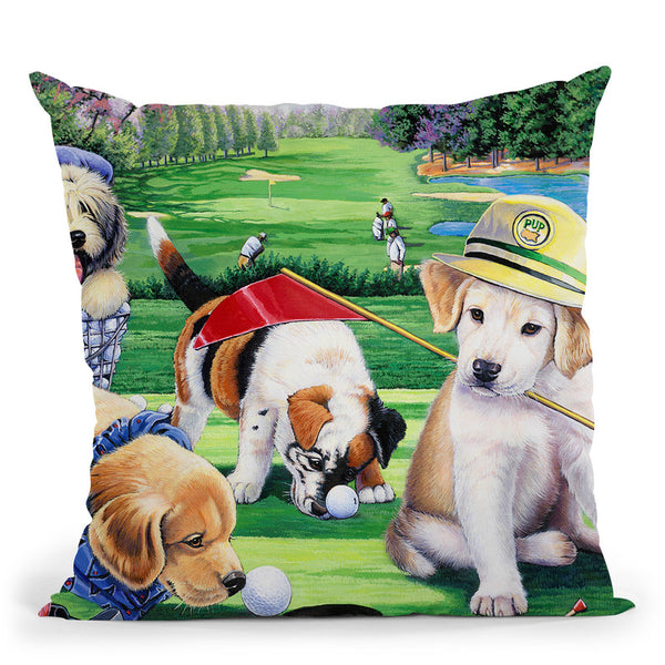 Golfing Puppies Throw Pillow By Jenny Newland - All About Vibe