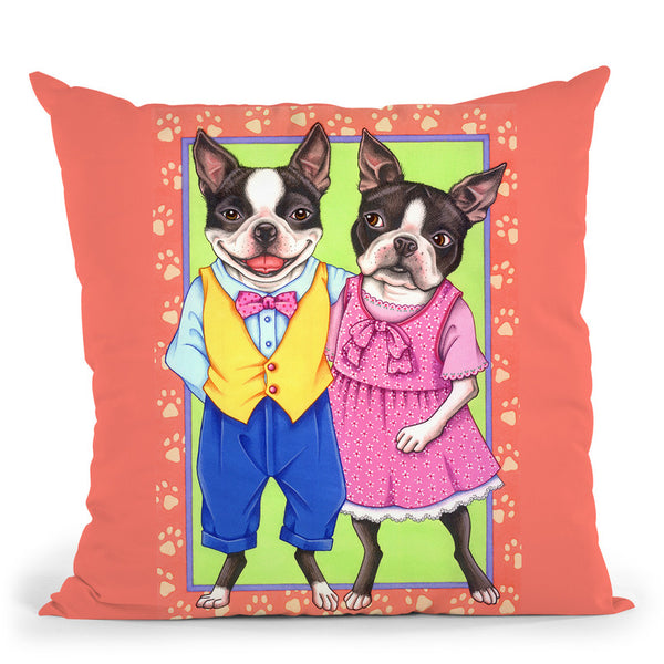 Boston Terrier Couple Throw Pillow By Tomoyo Pitcher - All About Vibe