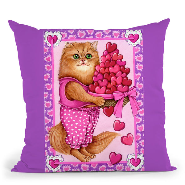 Persian Cat Bowl Of Hearts Throw Pillow By Tomoyo Pitcher - All About Vibe
