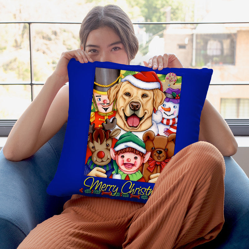 Xmas Yellow Lab Throw Pillow By Tomoyo Pitcher - All About Vibe