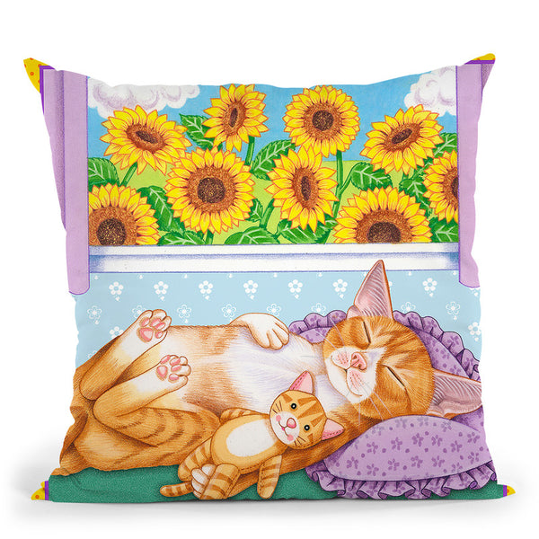 Sunflowers Kitten Throw Pillow By Tomoyo Pitcher - All About Vibe
