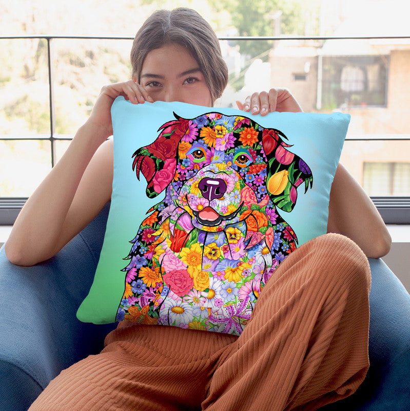 Flowers Bernese Mtn Dog Throw Pillow By Tomoyo Pitcher - All About Vibe