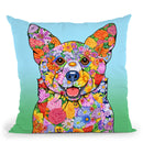 Flowers Corgi Throw Pillow By Tomoyo Pitcher - All About Vibe