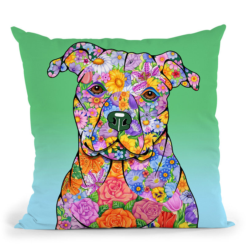 Flowers Pitbull Throw Pillow By Tomoyo Pitcher - All About Vibe