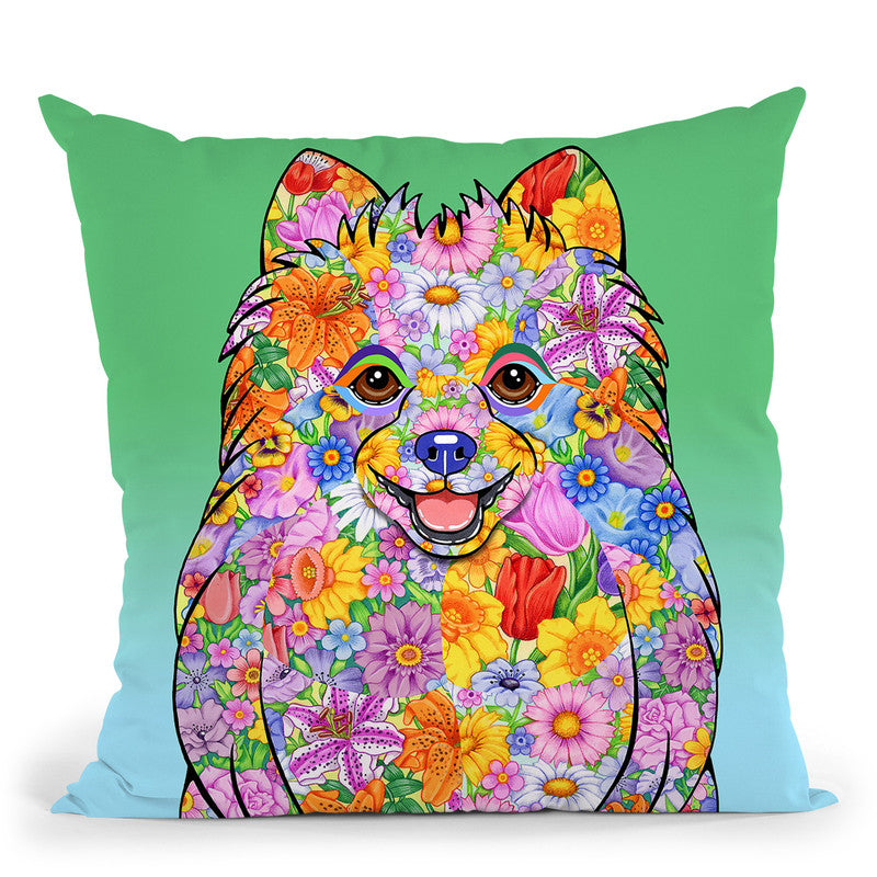 Flowers Pomeranian Throw Pillow By Tomoyo Pitcher - All About Vibe