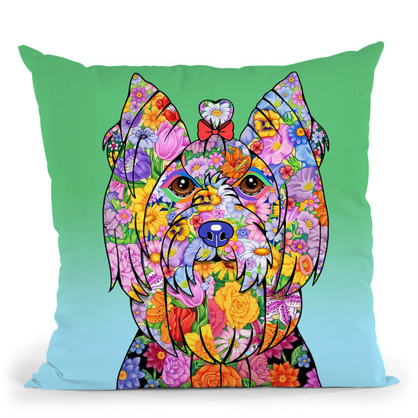 Flowers Yorkieowcut Throw Pillow By Tomoyo Pitcher - All About Vibe