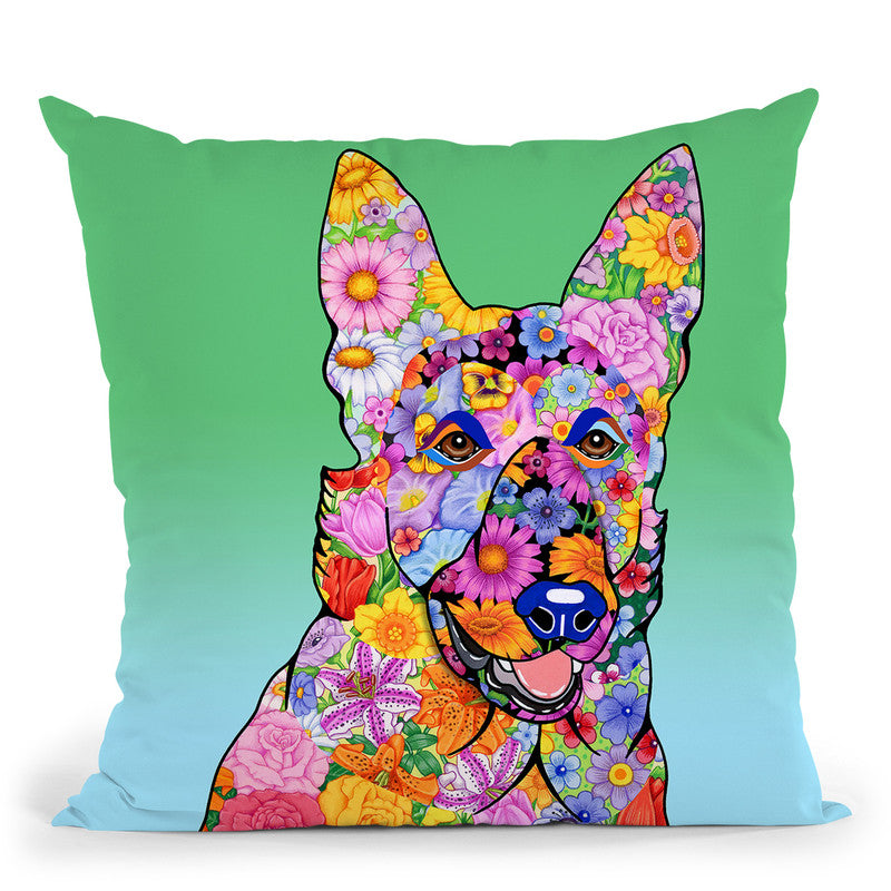 Flowers Germanepherd Throw Pillow By Tomoyo Pitcher - All About Vibe