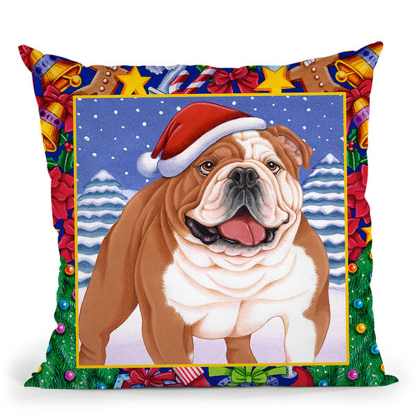 Christmas Bulldog Throw Pillow By Tomoyo Pitcher - All About Vibe