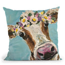 Cow Miss Moo Moo Turquoise Flower Crown Throw Pillow By Hippie Hound Studios - All About Vibe