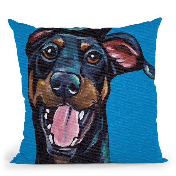 Doberman On Blue Throw Pillow By Hippie Hound Studios - All About Vibe