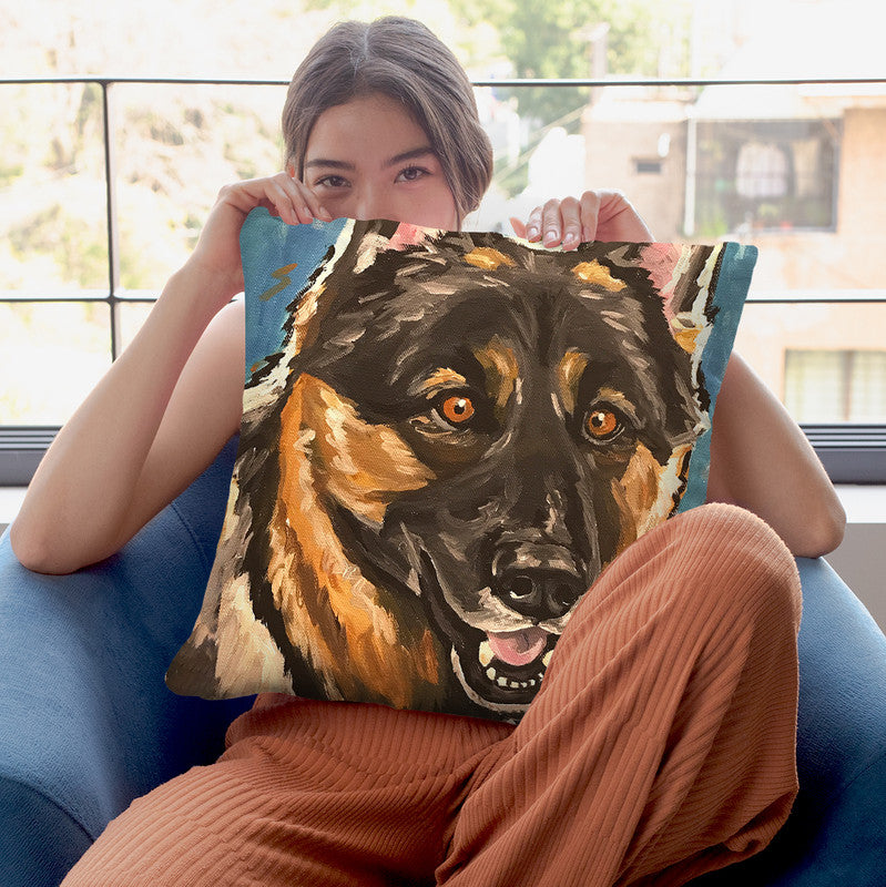 Germanepherd Expressive Blue 1 Throw Pillow By Hippie Hound Studios - All About Vibe