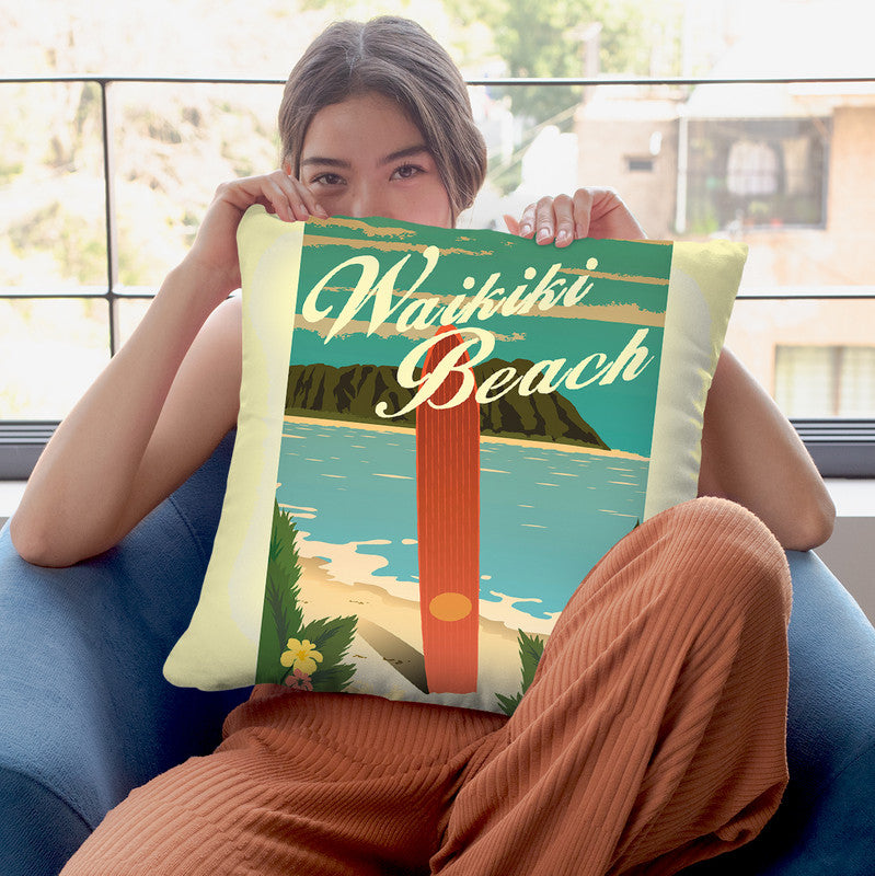Waikiki Beach Throw Pillow By American Flat - All About Vibe