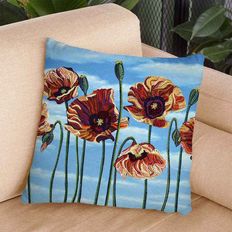 Poppies Throw Pillow By Erika Pochybova - All About Vibe
