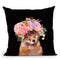 Baby Fox with Flower Crown in Black Throw Pillow by Big Nose Work